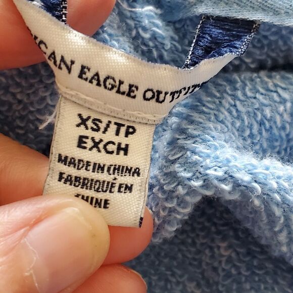 American Eagle Blue Cropped Terry Cloth Sweatshirt - Picture 3 of 4